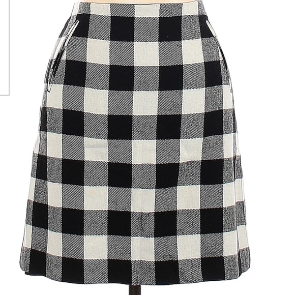 TALBOTS BUFFALO PLAID BLK/WHI CHECKERED WOOL BLEND MINI PENCIL SKIRT SIZE 2 NWOT - Picture 2 of 14